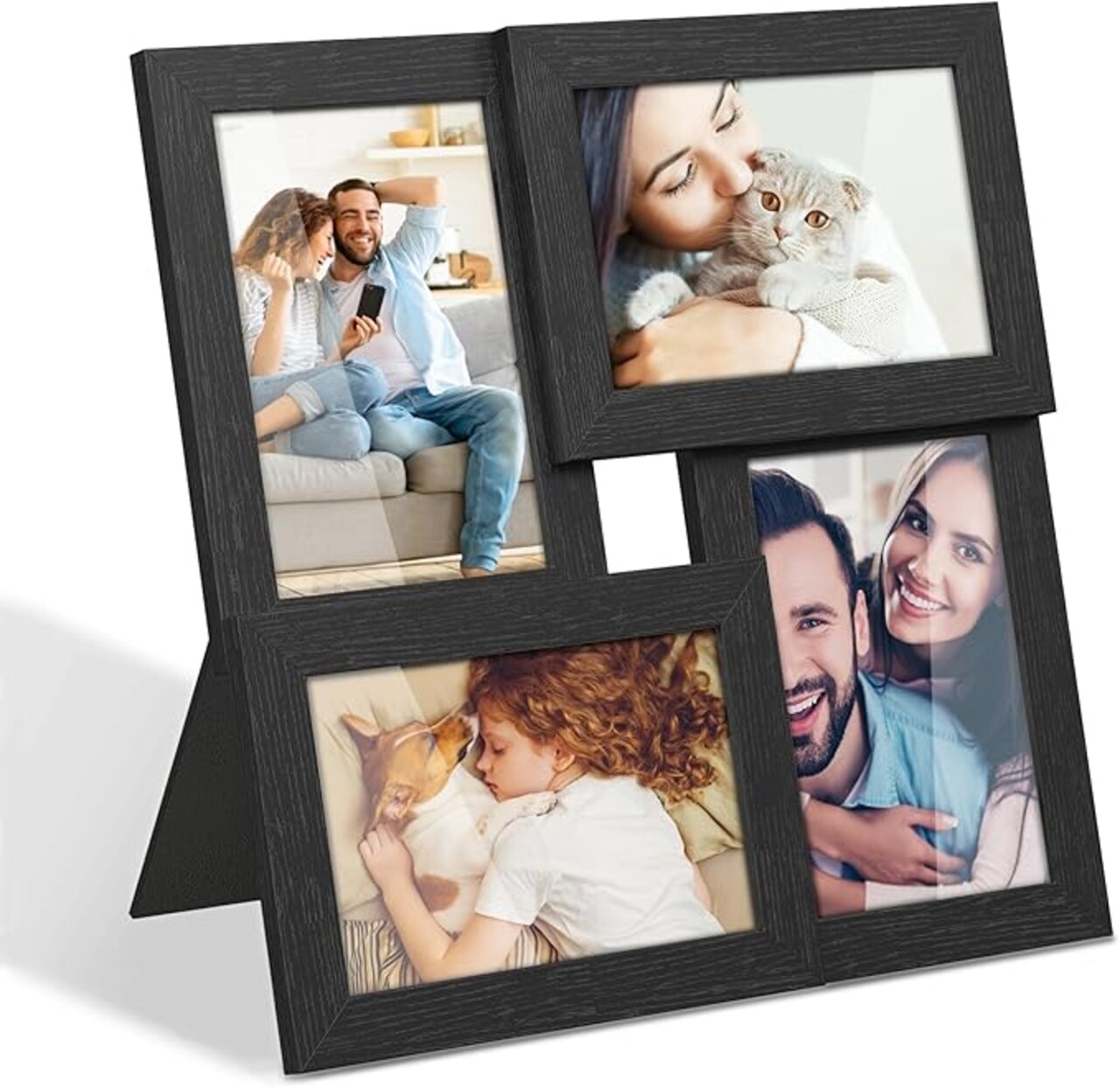 4x6 Collage Picture Frames, Family Photo Collage Frame Set of 4 for Wall Decor, Glass Front, Wall Hanging or Tabletop, Ink Black